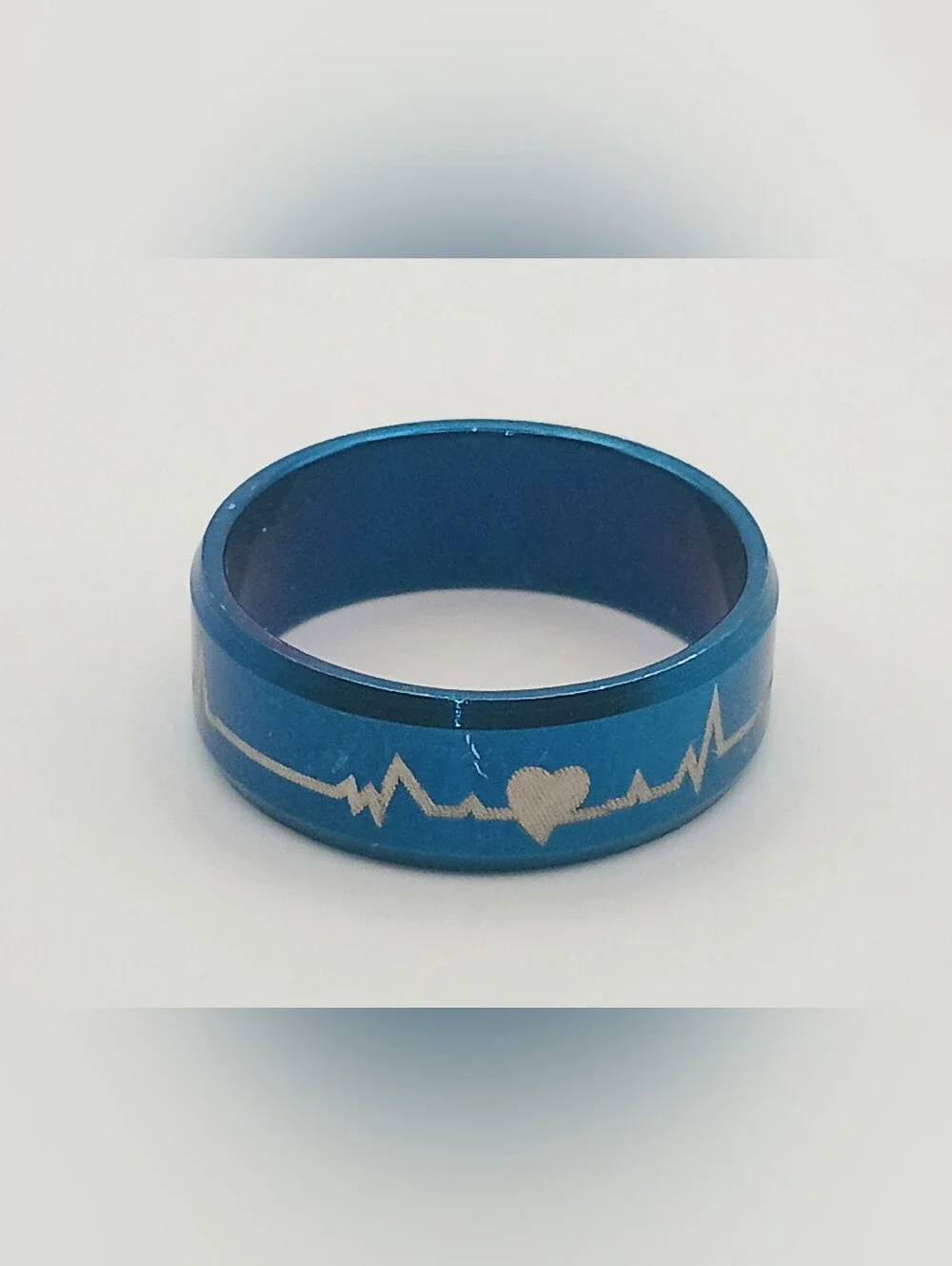 Blue Stainless Steel Heartbeat Ring Size 11